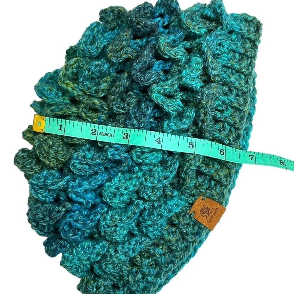 Kids Winter Beanie Hat Blue‎ Green Crocodile Dragon Scale Handcrafted Crochet